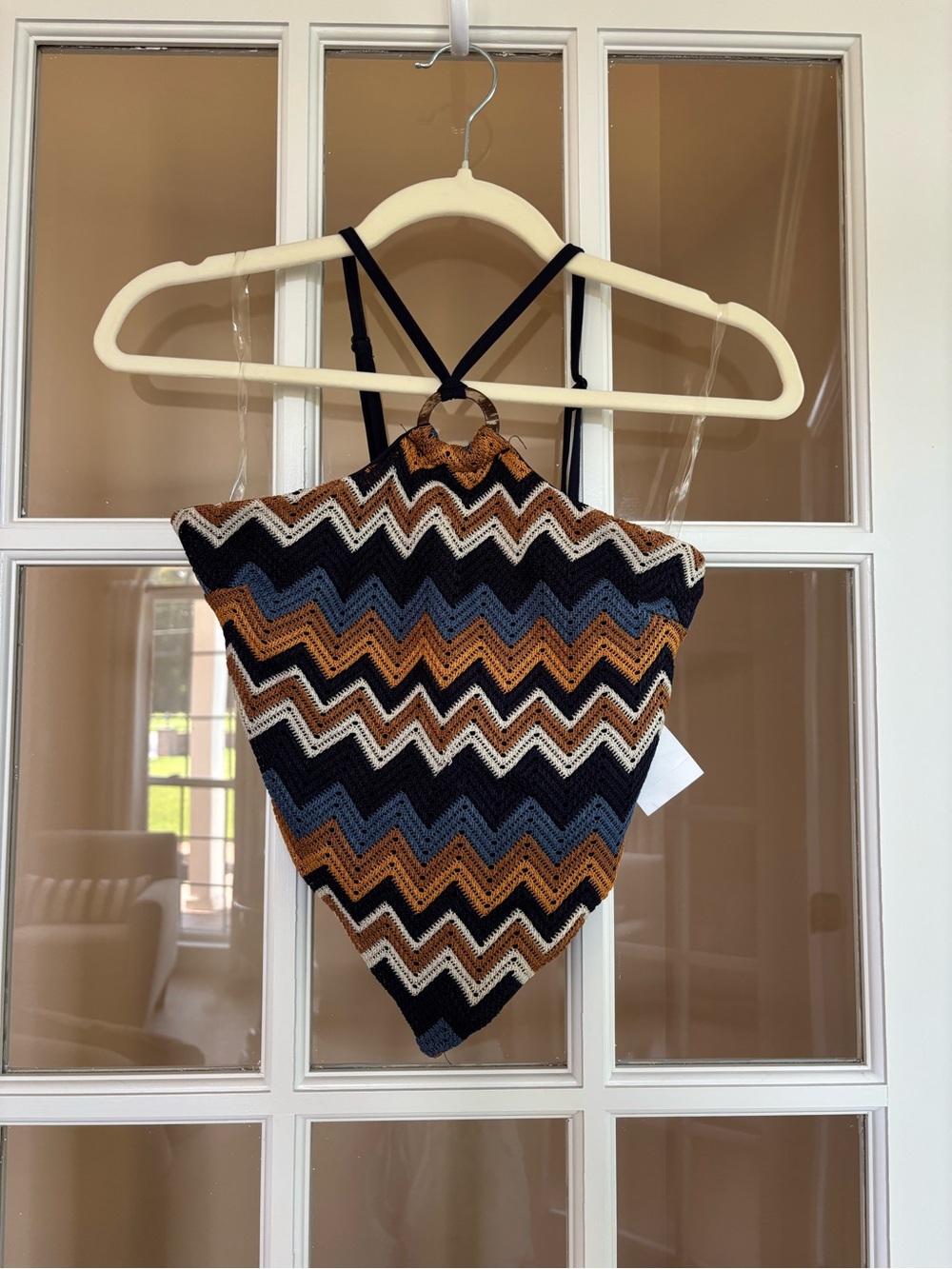 rave Chevron Halter Knit Camisole in Navy, Brown & Cream